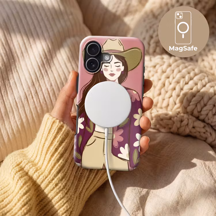 Vrouw - Hoed - Portret - Illustratie - Roze Toughcase MagSafe Apple iPhone 17 klein -USP_MagsafeV