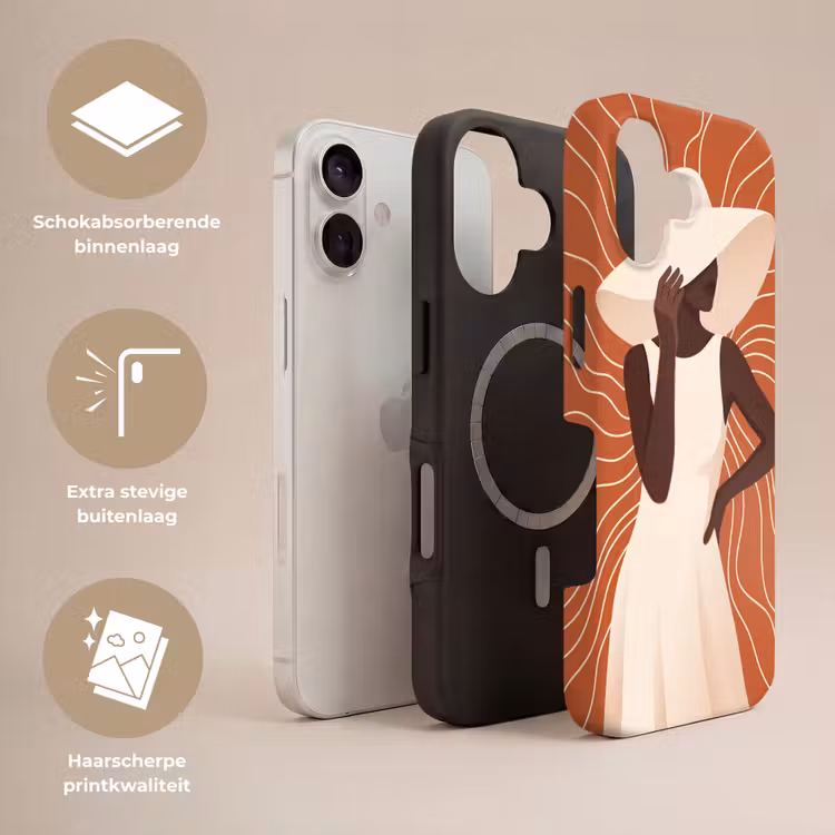 Vrouw - Hoed - Portret - Modern - Beige Toughcase MagSafe Apple iPhone 17 klein -USP_Lagen_NL