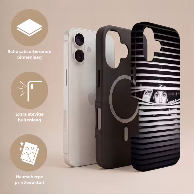 Vrouw - Jaloezieën - Portret - Zwart-wit Toughcase MagSafe Apple iPhone 17 klein -USP_Lagen_NL