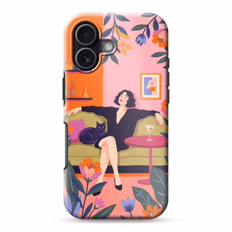 Vrouw - Kat - Interieur - Modern - Kleurrijk Toughcase MagSafe Apple iPhone 17 klein -3d