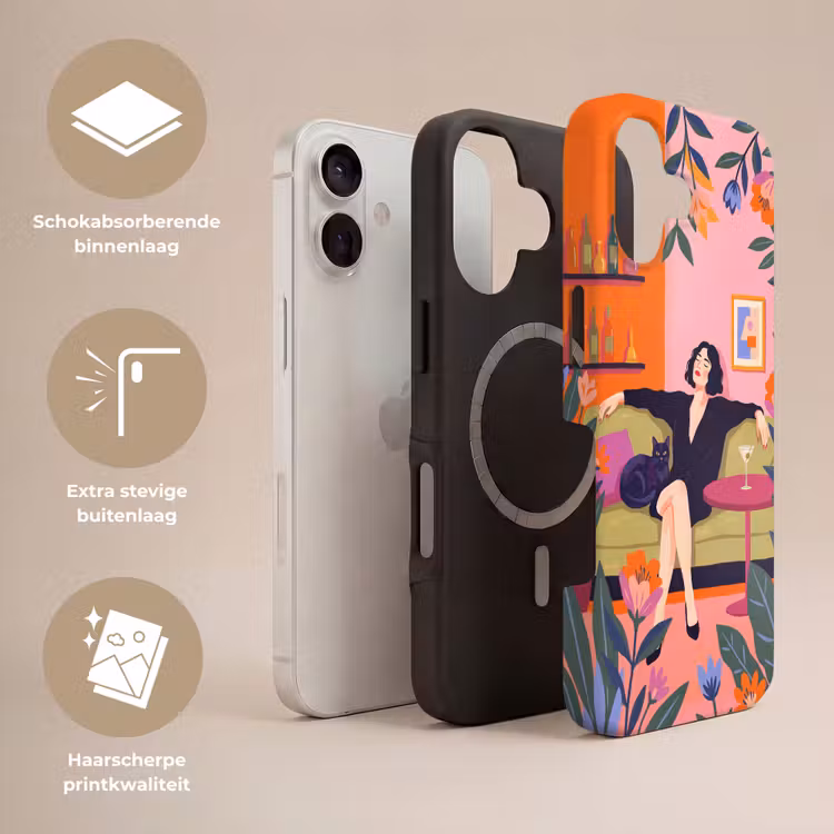 Vrouw - Kat - Interieur - Modern - Kleurrijk Toughcase MagSafe Apple iPhone 17 klein -USP_Lagen_NL