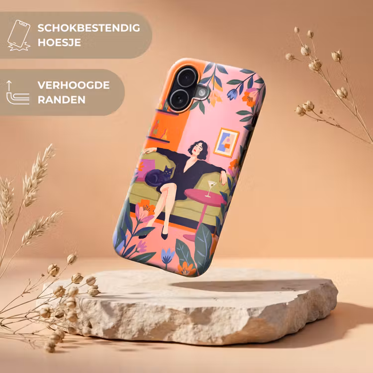 Vrouw - Kat - Interieur - Modern - Kleurrijk Toughcase MagSafe Apple iPhone 17 klein -USP_RandenV_NL