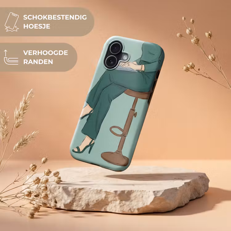 Vrouw - Laptop - Zittend - Illustratie - Groen Toughcase MagSafe Apple iPhone 17 klein -USP_RandenV_NL