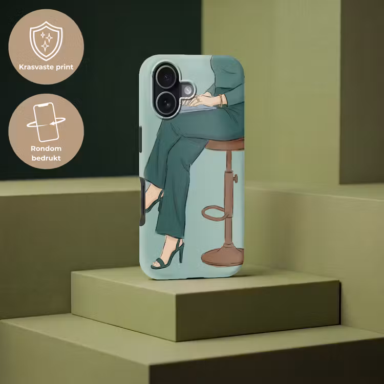 Vrouw - Laptop - Zittend - Illustratie - Groen Toughcase MagSafe Apple iPhone 17 klein -USP_PrintM_NL