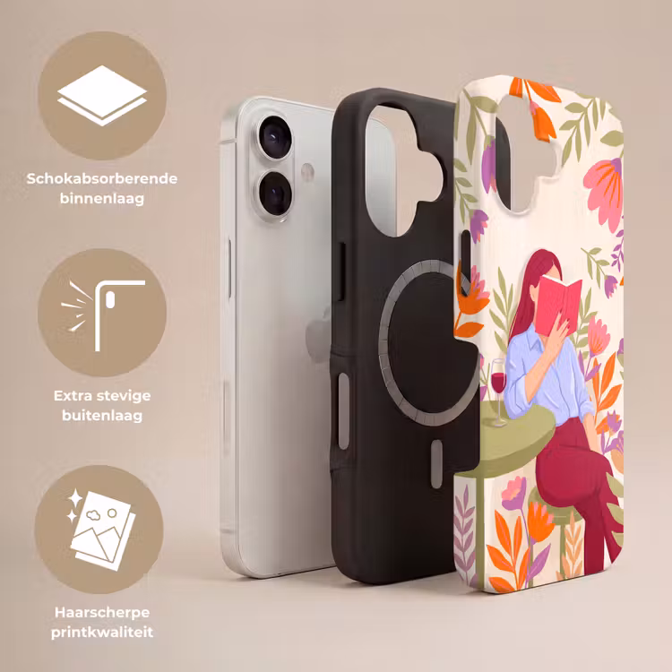 Vrouw - Lezen - Thuis - Modern - Bloemen Toughcase MagSafe Apple iPhone 17 klein -USP_Lagen_NL