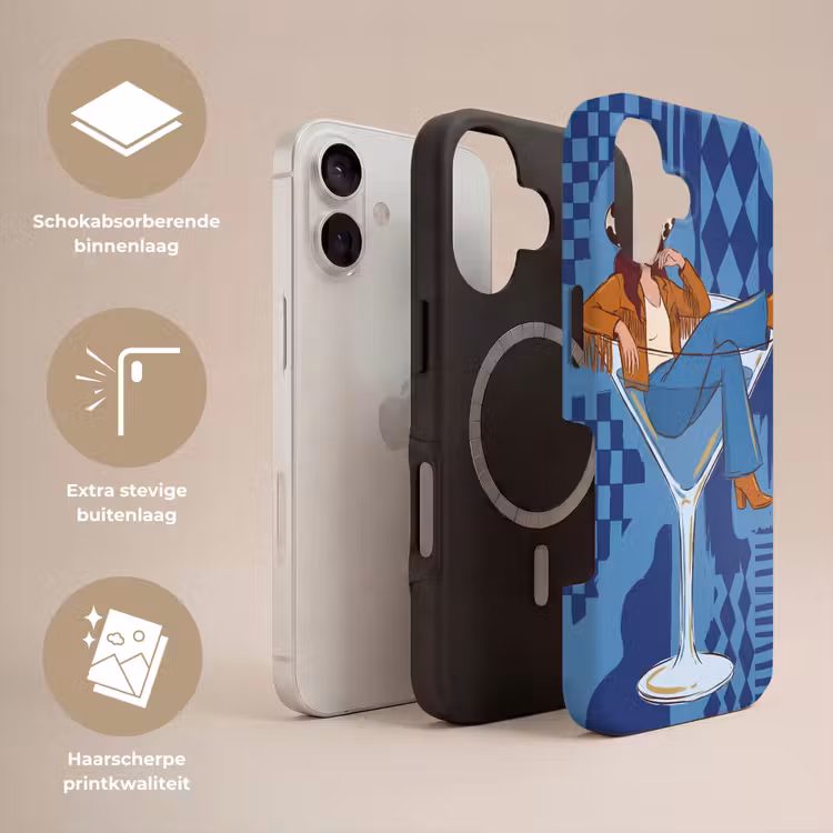 Vrouw - Martini glas - Abstract - Blauw - Kunst Toughcase MagSafe Apple iPhone 17 klein -USP_Lagen_NL