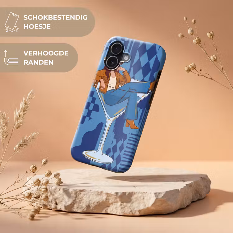 Vrouw - Martini glas - Abstract - Blauw - Kunst Toughcase MagSafe Apple iPhone 17 klein -USP_RandenV_NL
