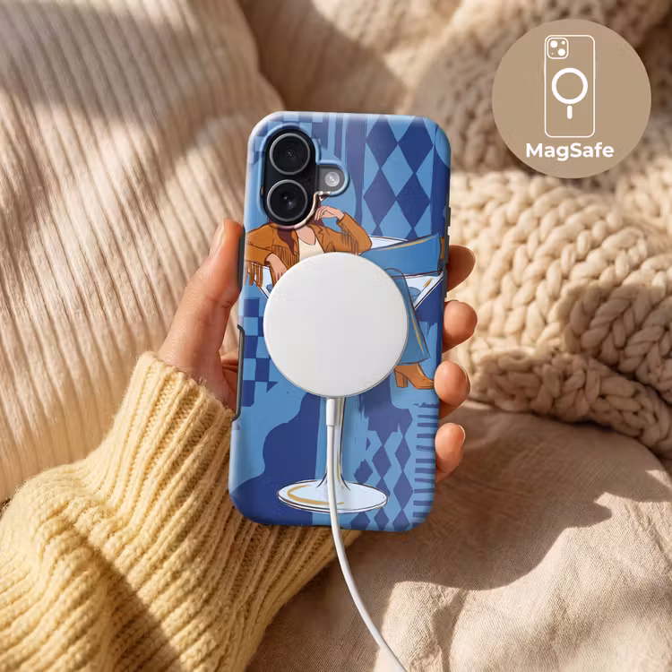 Vrouw - Martini glas - Abstract - Blauw - Kunst Toughcase MagSafe Apple iPhone 17 klein -USP_MagsafeV