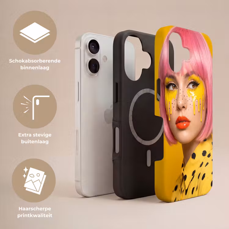 Vrouw - Portret - Abstract - Kleurrijk - Geel Toughcase MagSafe Apple iPhone 17 klein -USP_Lagen_NL