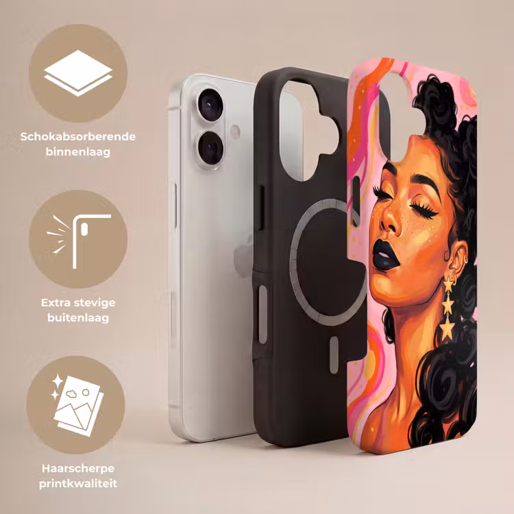 Vrouw - Portret - Abstract - Kleurrijk - Roze Toughcase MagSafe Apple iPhone 17 klein -USP_Lagen_NL