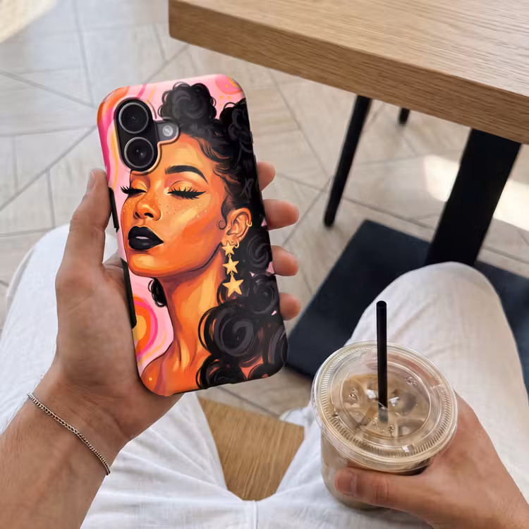 Vrouw - Portret - Abstract - Kleurrijk - Roze Toughcase MagSafe Apple iPhone 17 klein -Sfeer1M