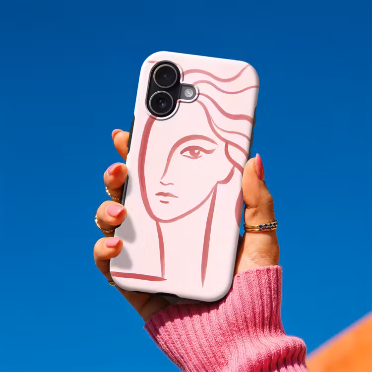 Vrouw - Portret - Abstract - Lijnkunst - Rood Toughcase MagSafe Apple iPhone 17 klein -Sfeer1V