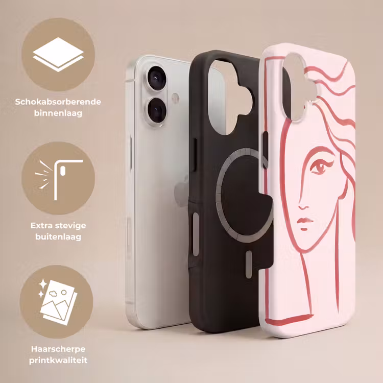 Vrouw - Portret - Abstract - Lijnkunst - Rood Toughcase MagSafe Apple iPhone 17 klein -USP_Lagen_NL