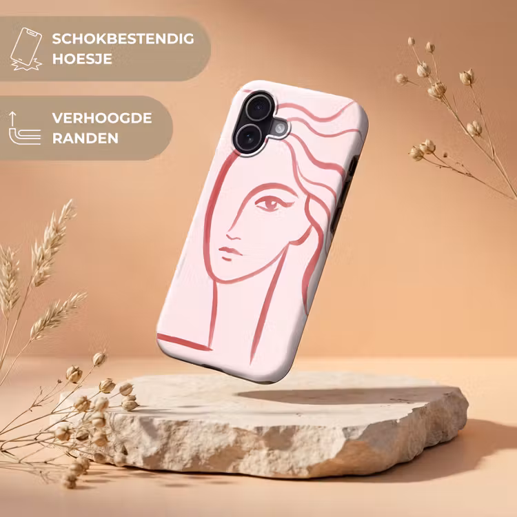 Vrouw - Portret - Abstract - Lijnkunst - Rood Toughcase MagSafe Apple iPhone 17 klein -USP_RandenV_NL