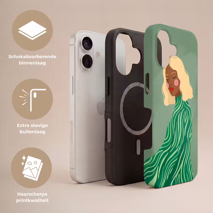 Vrouw - Portret - Illustratie - Modern - Groen Toughcase MagSafe Apple iPhone 17 klein -USP_Lagen_NL