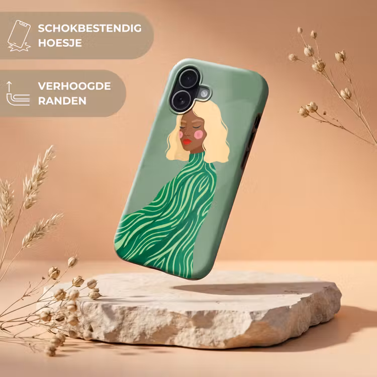 Vrouw - Portret - Illustratie - Modern - Groen Toughcase MagSafe Apple iPhone 17 klein -USP_RandenV_NL