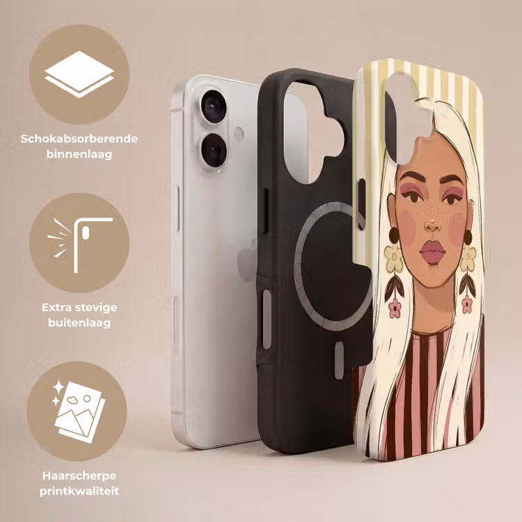 Vrouw - Portret - Illustratie - Modern - Roze Toughcase MagSafe Apple iPhone 17 klein -USP_Lagen_NL