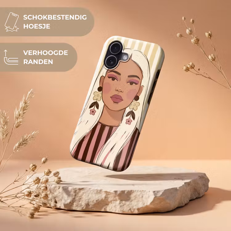 Vrouw - Portret - Illustratie - Modern - Roze Toughcase MagSafe Apple iPhone 17 klein -USP_RandenV_NL