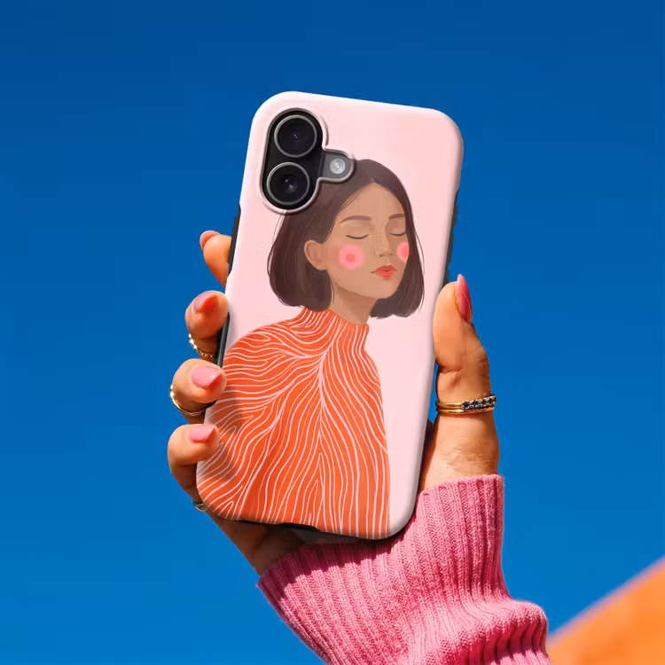 Vrouw - Portret - Modern - Kunst - Roze Toughcase MagSafe Apple iPhone 17 klein -Sfeer1V