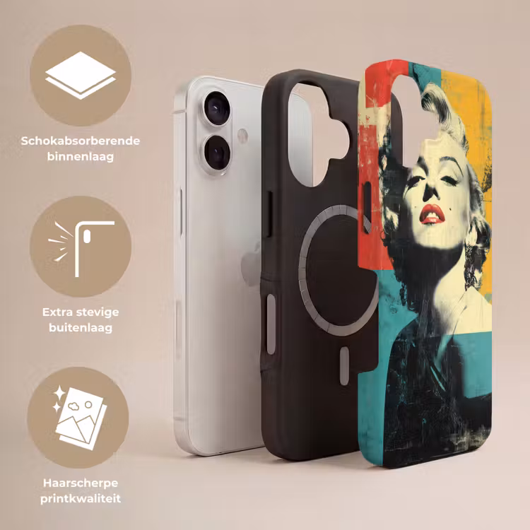 Vrouw - Rode lippen - Abstracte kleurvlakken - Popartuistraling Toughcase MagSafe Apple iPhone 17 klein -USP_Lagen_NL