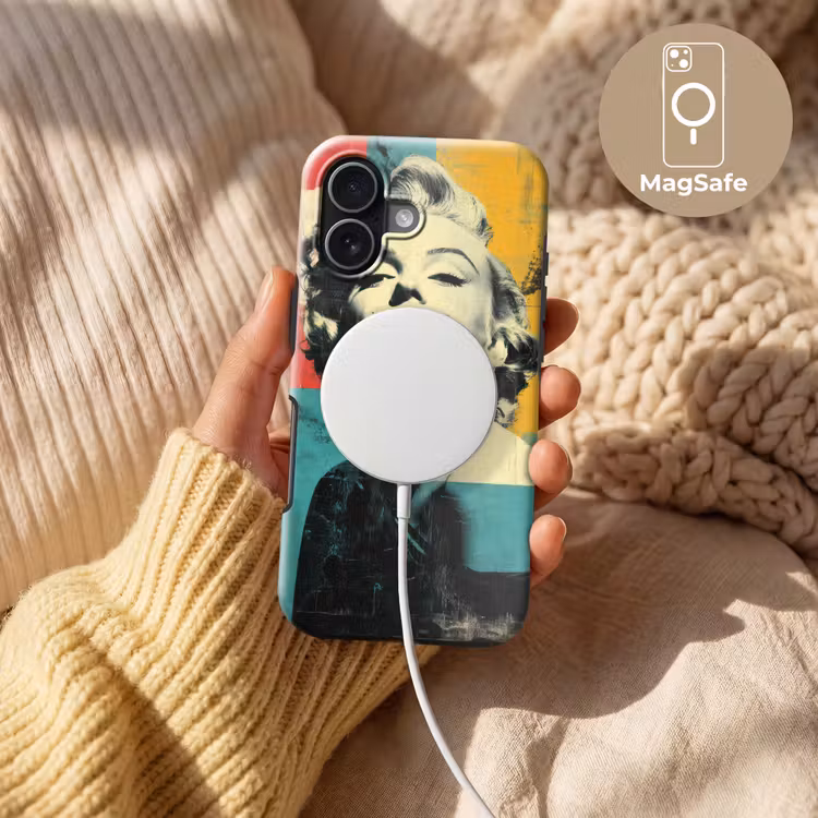 Vrouw - Rode lippen - Abstracte kleurvlakken - Popartuistraling Toughcase MagSafe Apple iPhone 17 klein -USP_MagsafeV