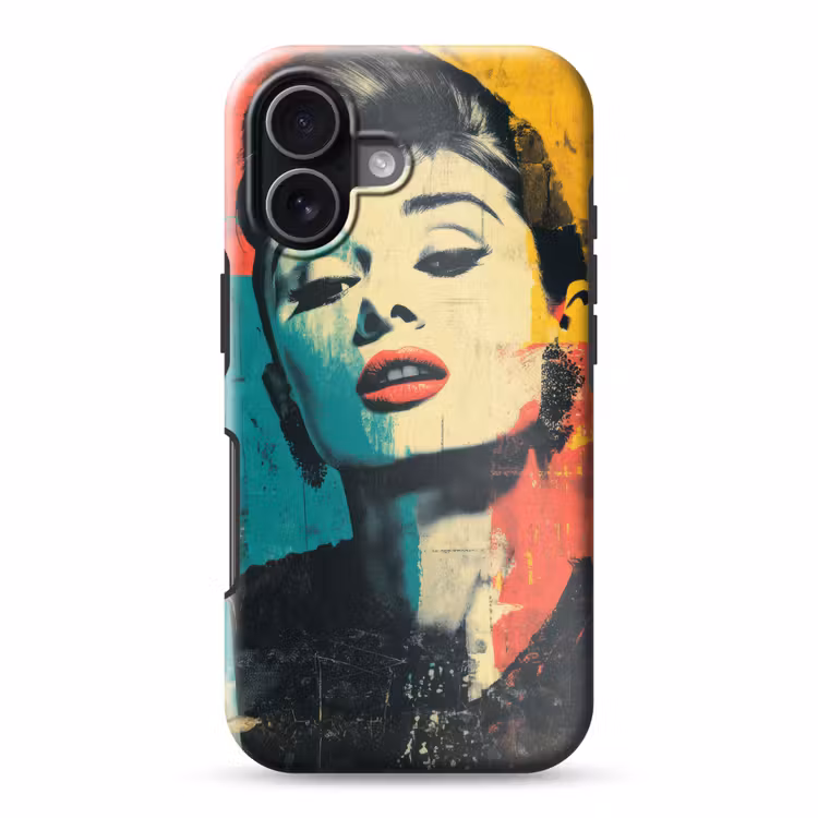 Vrouw - Rode lippen - Expressief - Grafisch Toughcase MagSafe Apple iPhone 17 klein -3d
