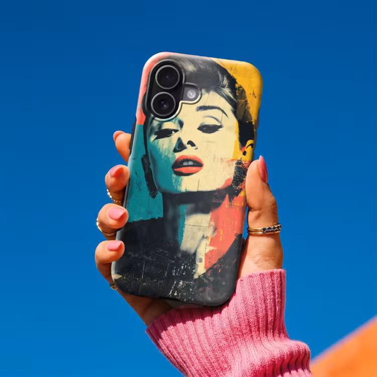 Vrouw - Rode lippen - Expressief - Grafisch Toughcase MagSafe Apple iPhone 17 klein -Sfeer1V
