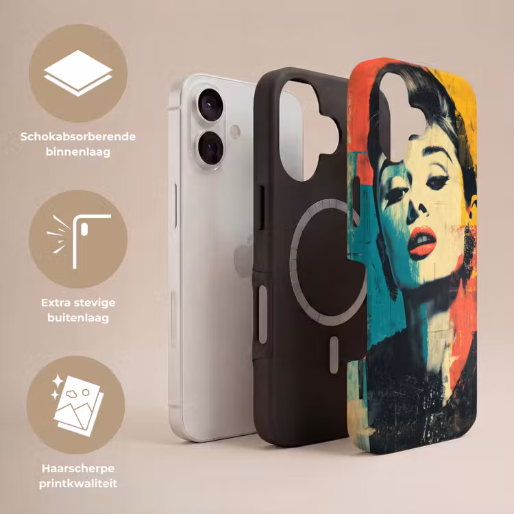 Vrouw - Rode lippen - Expressief - Grafisch Toughcase MagSafe Apple iPhone 17 klein -USP_Lagen_NL