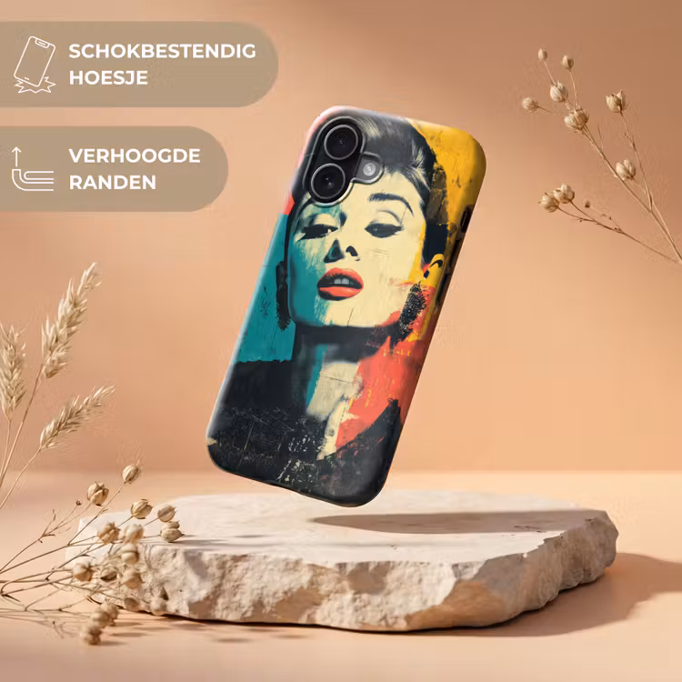 Vrouw - Rode lippen - Expressief - Grafisch Toughcase MagSafe Apple iPhone 17 klein -USP_RandenV_NL