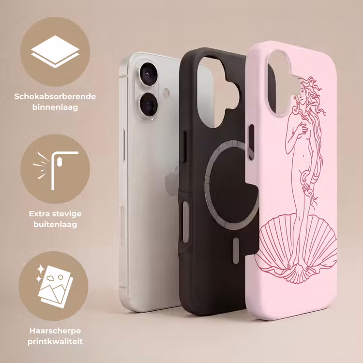 Vrouw - Schelp - Kunst - Lijntekening - Roze Toughcase MagSafe Apple iPhone 17 klein -USP_Lagen_NL