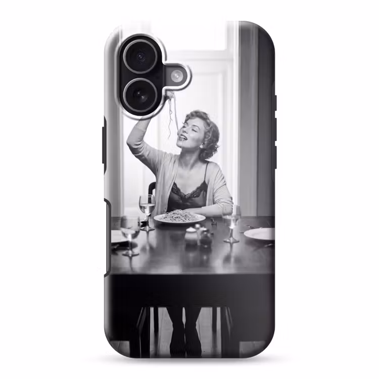 Vrouw - Spaghetti - Zwart - Wit Toughcase MagSafe Apple iPhone 17 klein -3d