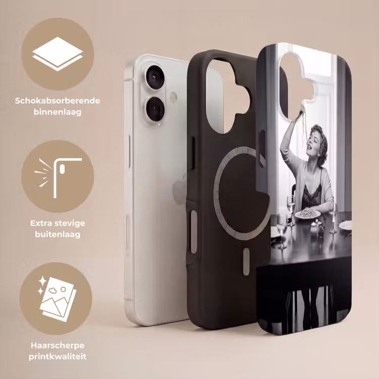 Vrouw - Spaghetti - Zwart - Wit Toughcase MagSafe Apple iPhone 17 klein -USP_Lagen_NL