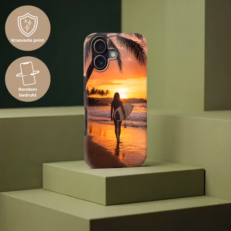 Vrouw - Surfplank - Strand - Zonsondergang - Oranje Toughcase MagSafe Apple iPhone 17 klein -USP_PrintM_NL
