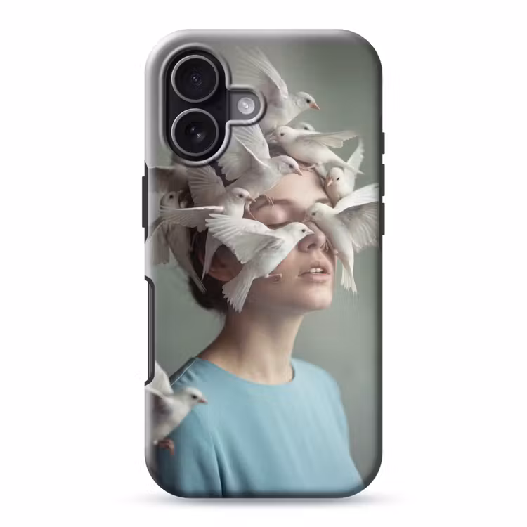 Vrouw - Vogels - Abstract - Modern - Wit Toughcase MagSafe Apple iPhone 17 klein -3d