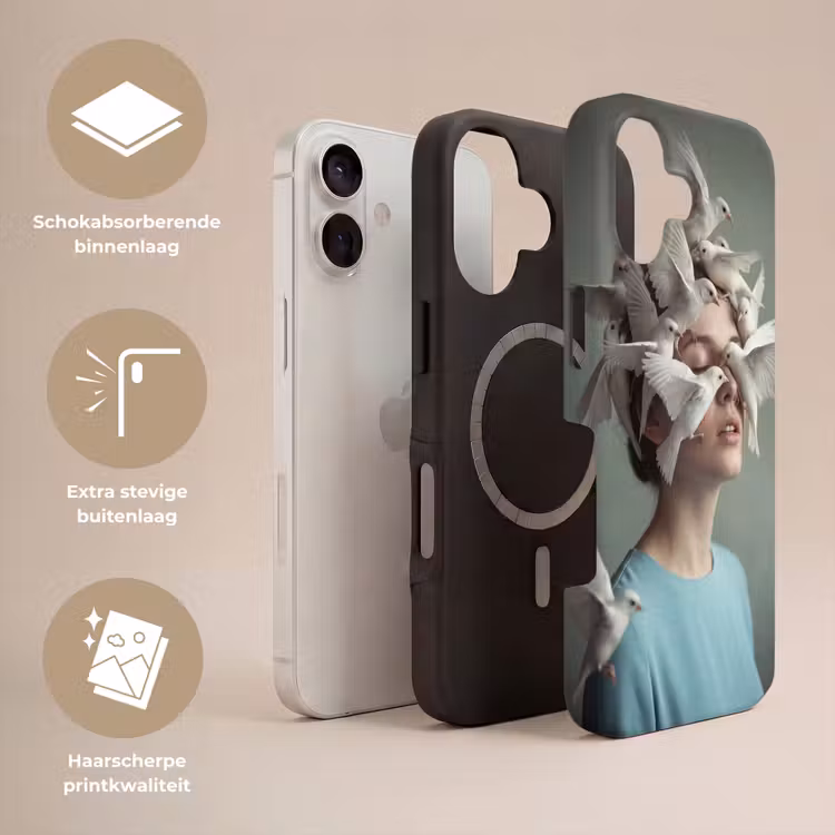 Vrouw - Vogels - Abstract - Modern - Wit Toughcase MagSafe Apple iPhone 17 klein -USP_Lagen_NL