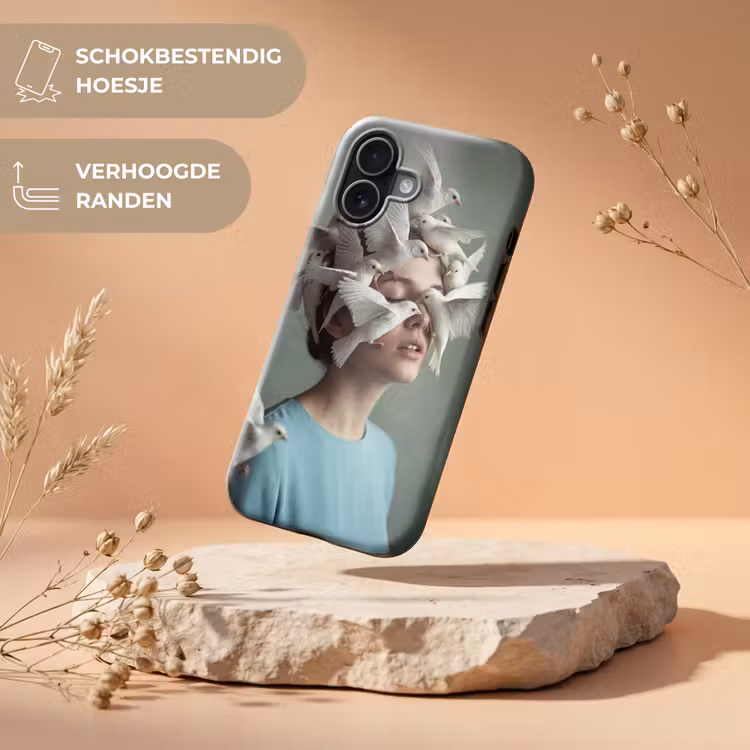 Vrouw - Vogels - Abstract - Modern - Wit Toughcase MagSafe Apple iPhone 17 klein -USP_RandenV_NL