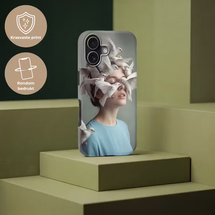 Vrouw - Vogels - Abstract - Modern - Wit Toughcase MagSafe Apple iPhone 17 klein -USP_PrintM_NL