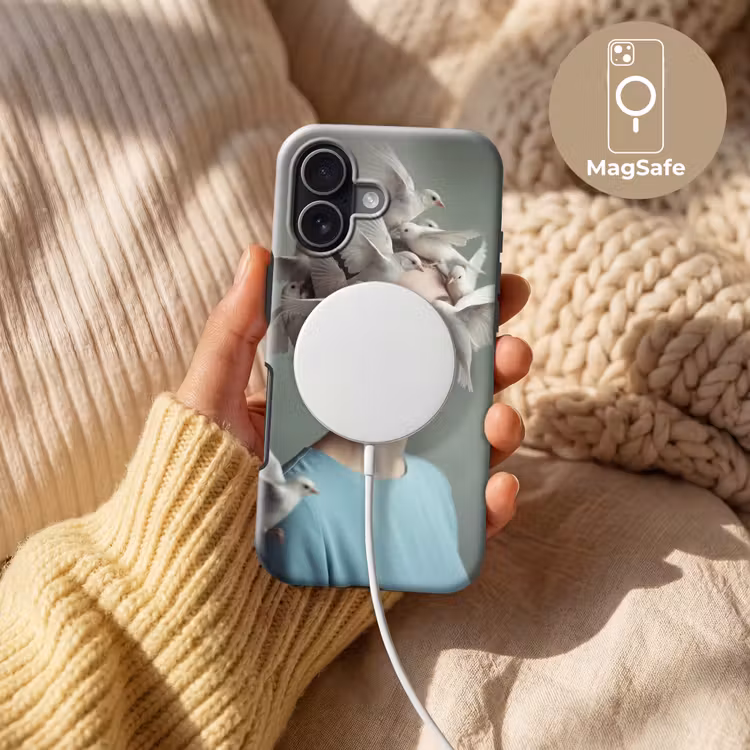 Vrouw - Vogels - Abstract - Modern - Wit Toughcase MagSafe Apple iPhone 17 klein -USP_MagsafeV