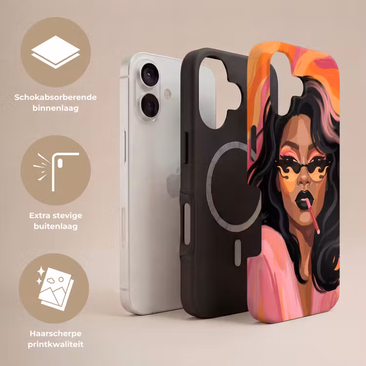 Vrouw - Zonnebril - Modern - Portret - Oranje Toughcase MagSafe Apple iPhone 17 klein -USP_Lagen_NL
