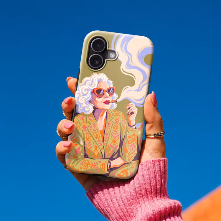 Vrouw - Zonnebril - Portret - Modern - Kleurrijk Toughcase MagSafe Apple iPhone 17 klein -Sfeer1V