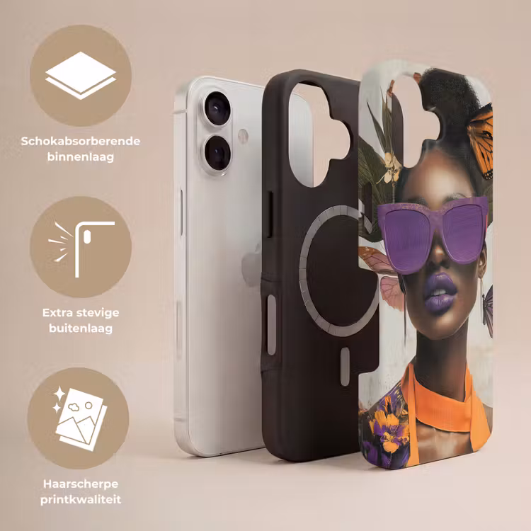 Vrouw - Zonnebril - Vlinder - Bloemen Toughcase MagSafe Apple iPhone 17 klein -USP_Lagen_NL