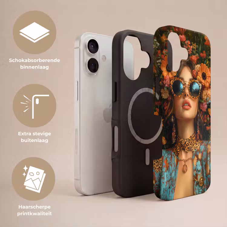 Vrouwen - Bloemen - Modern - Bril - Abstract Toughcase MagSafe Apple iPhone 17 klein -USP_Lagen_NL