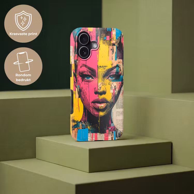 Vrouwengezicht - Krantenpapier - Abstract - Roze Toughcase MagSafe Apple iPhone 17 klein -USP_PrintM_NL