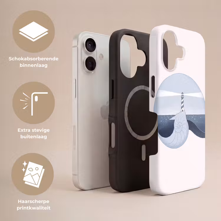 Vuurtoren - Zee - Schelp - Abstract - Blauw Toughcase MagSafe Apple iPhone 17 klein -USP_Lagen_NL
