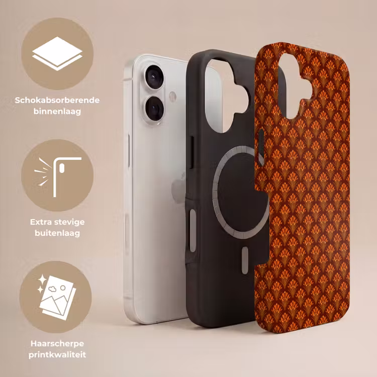 Waaiers - Art Deco - Botanisch - Roestbruin - Oranje Toughcase MagSafe Apple iPhone 17 klein 1017 -USP_Lagen_NL