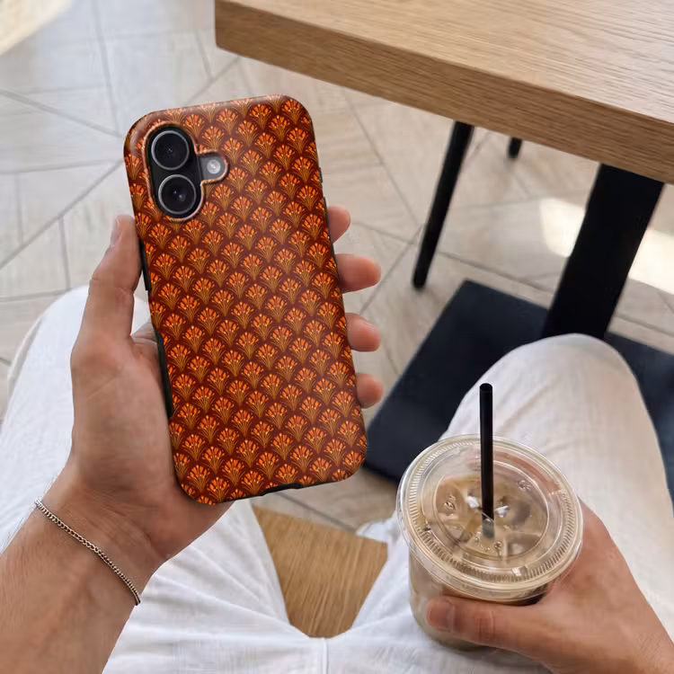 Waaiers - Art Deco - Botanisch - Roestbruin - Oranje Toughcase MagSafe Apple iPhone 17 klein 1017 -Sfeer1M