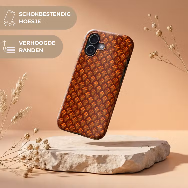 Waaiers - Art Deco - Botanisch - Roestbruin - Oranje Toughcase MagSafe Apple iPhone 17 klein 1017 -USP_RandenV_NL