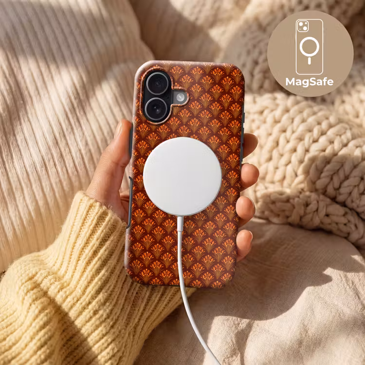 Waaiers - Art Deco - Botanisch - Roestbruin - Oranje Toughcase MagSafe Apple iPhone 17 klein 1017 -USP_MagsafeV