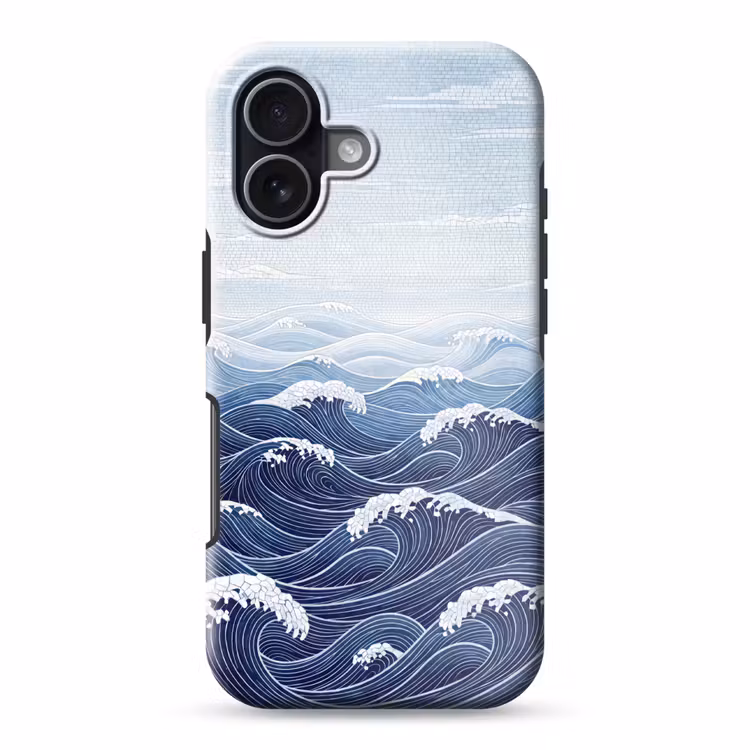 Water - Mozaïek - Landschap - Modern - Blauw Toughcase MagSafe Apple iPhone 17 klein -3d