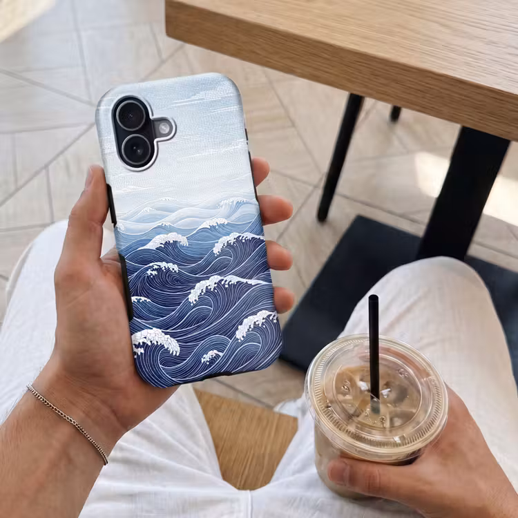 Water - Mozaïek - Landschap - Modern - Blauw Toughcase MagSafe Apple iPhone 17 klein -Sfeer1M